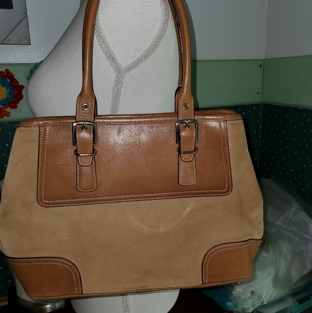 COACH EUC SUEDE HAMPTON LEATHER SATCHEL